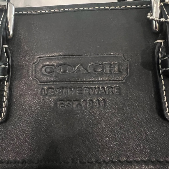 Coach Black Leather Tote with White Stitching - Picture 2 of 5
